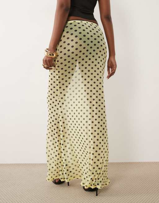 ASOS DESIGN - Jupe longue en tulle transparent à imprimé à pois - Jaune, 5 de 5