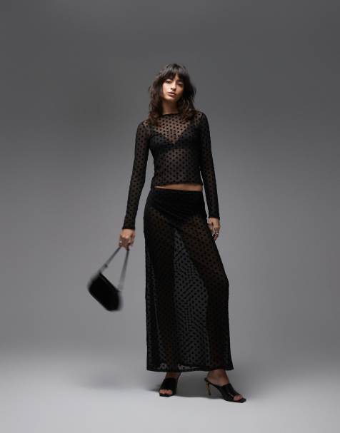 ASOS DESIGN - Jupe longue en tulle transparent à pois - Noir - view 1