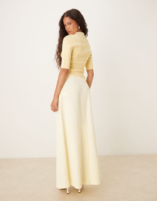 ASOS DESIGN - Jupe longue et ajustée en lin mélangé - Babeurre, 3 de 5