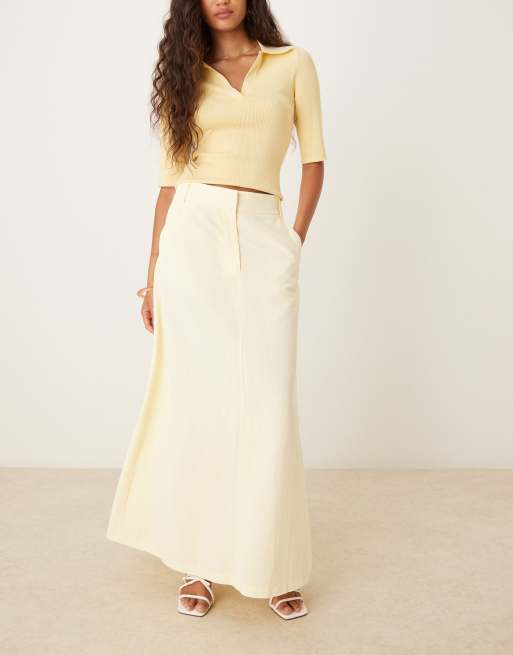 ASOS DESIGN - Jupe longue et ajustée en lin mélangé - Babeurre, 5 de 5