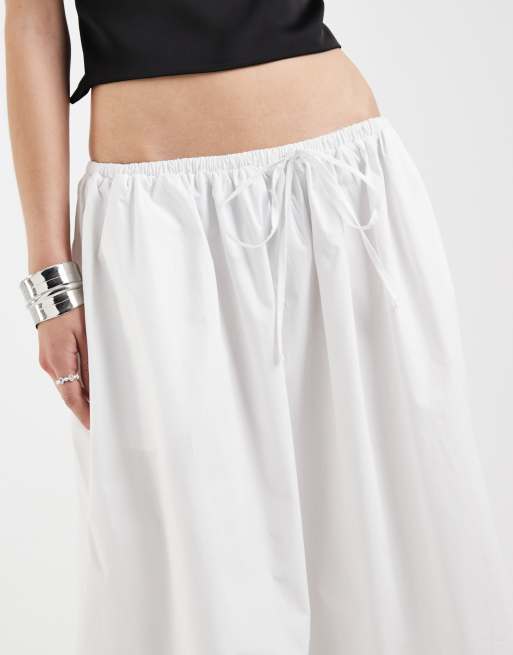 ASOS DESIGN - Jupe longue et évasée en popeline avec liens noués à la taille - Blanc, 3 de 5