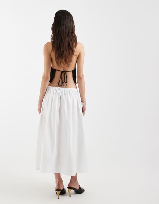 ASOS DESIGN - Jupe longue et évasée en popeline avec liens noués à la taille - Blanc, 4 de 5
