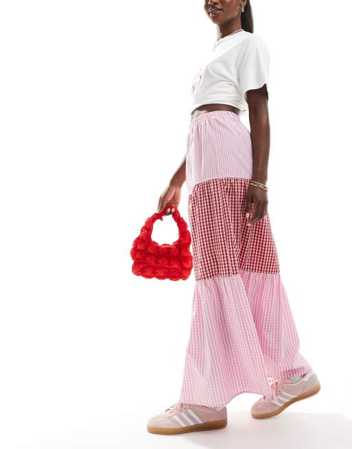 ASOS DESIGN - Jupe longue étagée à carreaux vichy variés