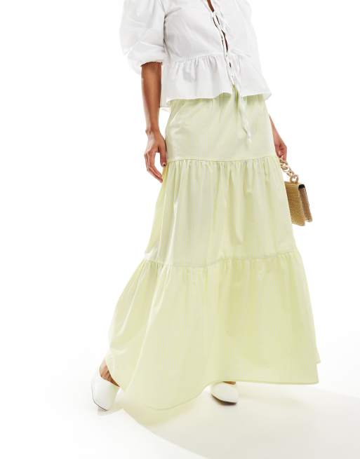 ASOS DESIGN - Jupe longue étagée en popeline à rayures - Jaune