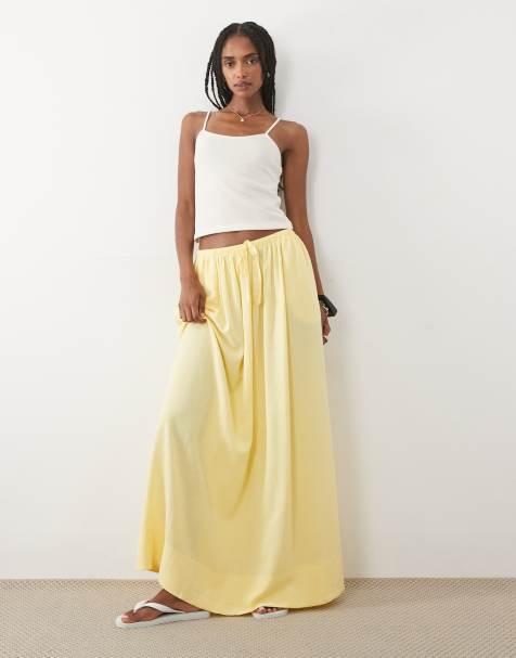 ASOS DESIGN - Jupe longue évasée en lin mélangé - Babeurre - view 1