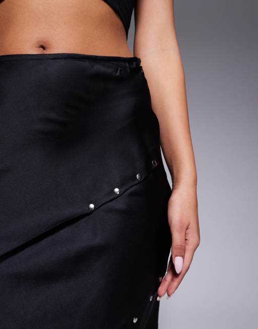 ASOS DESIGN - Jupe longue fendue coupée en biais à clous - Noir, 4 de 5