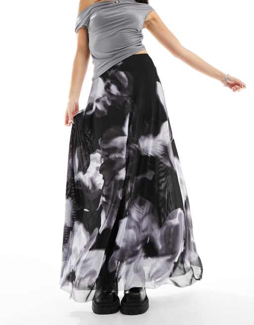 ASOS DESIGN - Jupe longue fluide double épaisseur en tulle à fleurs, 2 de 5