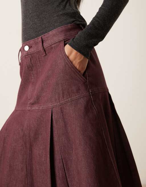ASOS DESIGN - Jupe longue plissée en jean - Bordeaux, 5 de 5