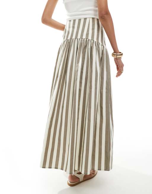 ASOS DESIGN - Jupe longue rayée aspect lin à taille tombante - Naturel, 5 de 5