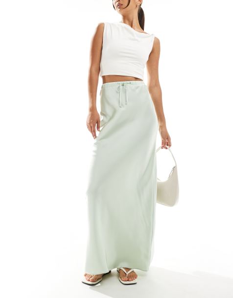ASOS DESIGN - Jupe longue satinée coupée en biais avec détail noué à la taille - Menthe - view 1