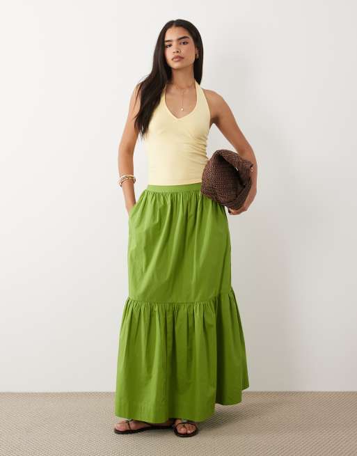 ASOS DESIGN - Jupe longue style bohème à volant étagé - Vert