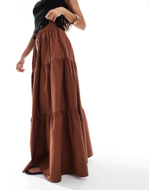 ASOS DESIGN - Jupe longue style bohème à volant étagés - Marron, 4 de 5