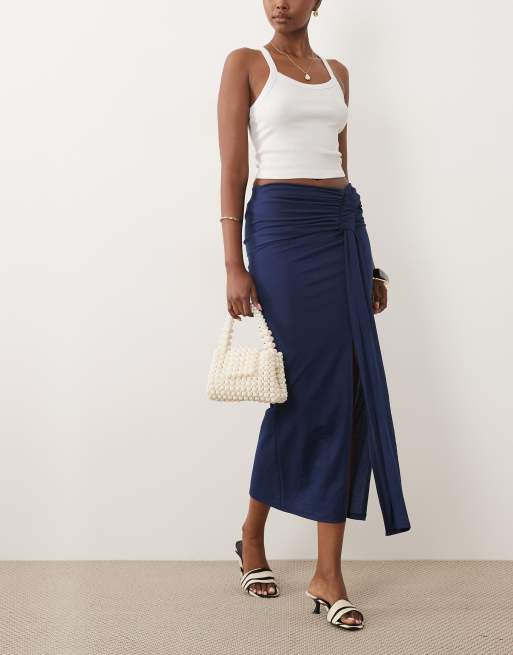 ASOS DESIGN - Jupe longue style paréo à fronces - Bleu marine, 3 de 5