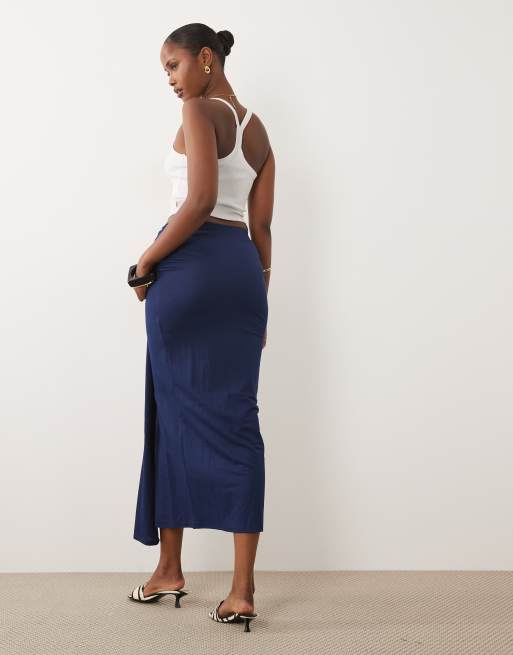 ASOS DESIGN - Jupe longue style paréo à fronces - Bleu marine, 5 de 5
