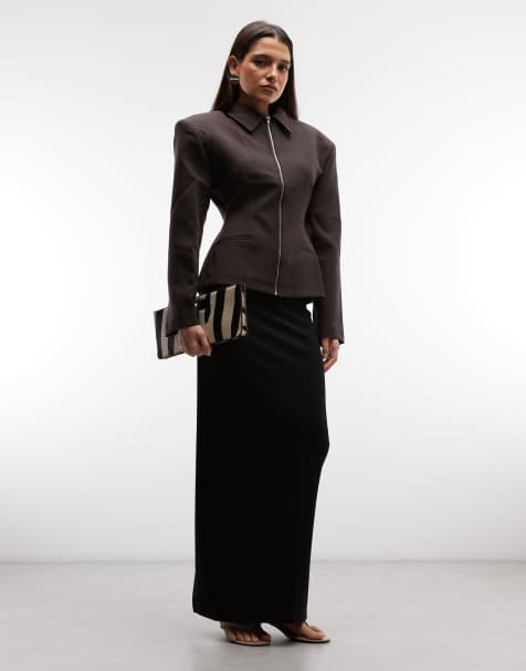 ASOS DESIGN jupe longue taille haute à coutures corset en ponte noire - view 1