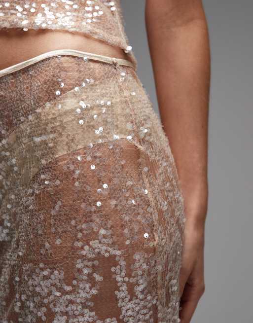 ASOS DESIGN - Jupe longue transparent en tulle à sequins - Or rose, 4 de 5