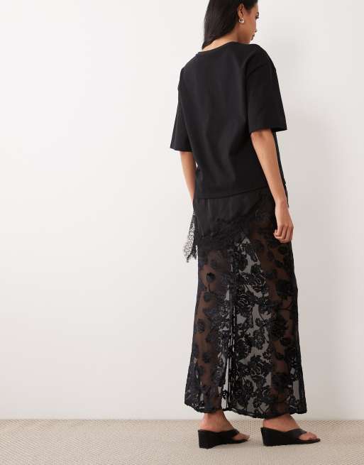 ASOS DESIGN - Jupe longue transparente à fleurs effet dévoré - Noir, 5 de 5