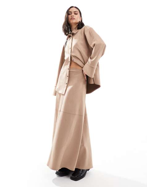 ASOS DESIGN - Jupe longue virevoltante en imitation daim - Fauve - view 1