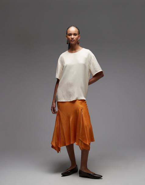 ASOS DESIGN - Jupe longueur fantaisie à godets et fentes - Orange - view 1