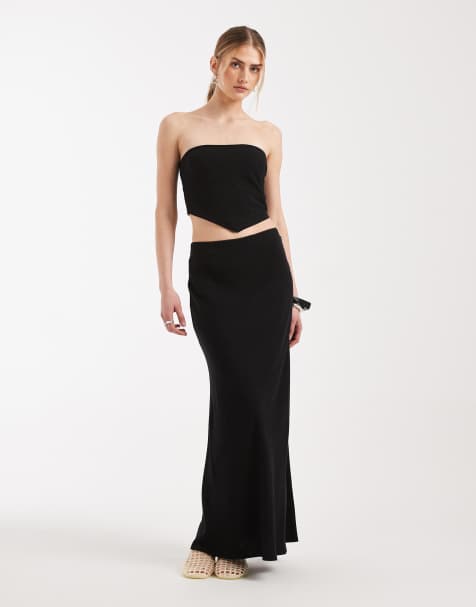 ASOS DESIGN - Jupe longueur mollet coupée en biais en lin mélangé - Noir - view 1