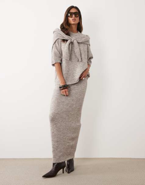 ASOS DESIGN - Jupe longueur mollet d'ensemble en laine mélangée - Champignon - view 1