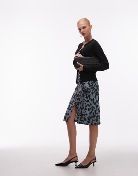 ASOS DESIGN - Jupe mi-longue à imprimé animal - Bleu - view 1