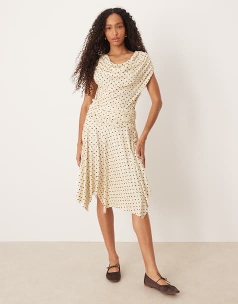 ASOS DESIGN - Jupe mi-longue à ourlet fluide et motif à pois - Crème - view 1