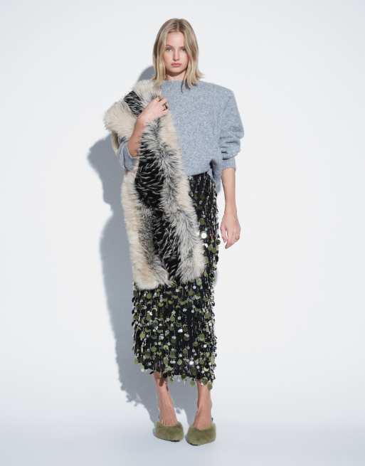 ASOS DESIGN jupe mi-longue à paillettes rondes verte, 2 de 5