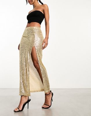 ASOS DESIGN sequin midi skirt with split in gold - ASOS Price Checker