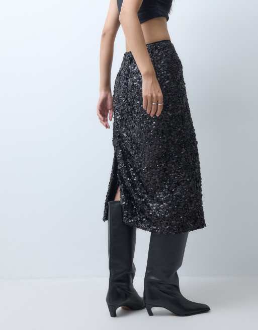 ASOS DESIGN jupe mi-longue à sequins noire, 4 de 5