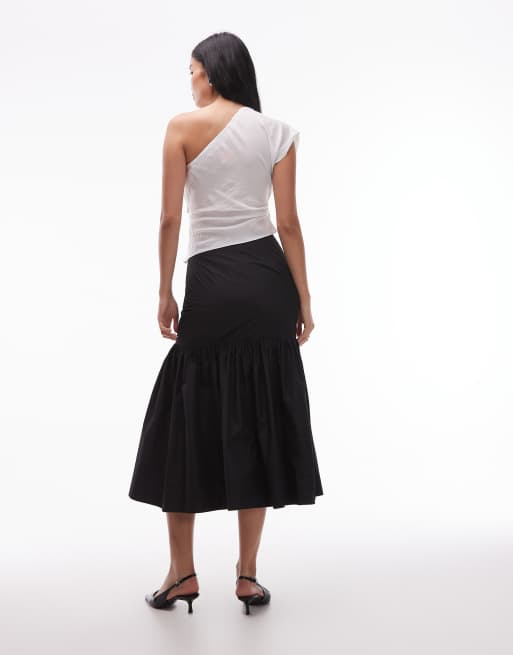 ASOS DESIGN - Jupe mi-longue à taille tombante et ourlet évasé - Noir, 2 de 5