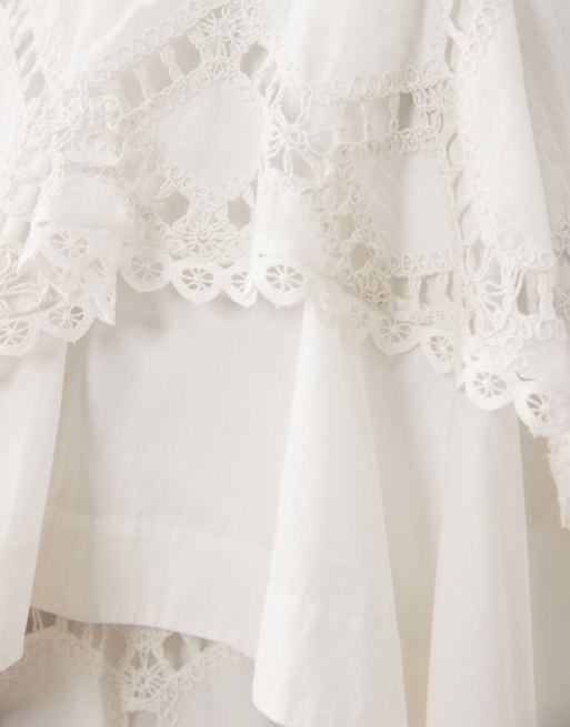 ASOS DESIGN - Jupe mi-longue asymétrique en broderie anglaise ajourée - Blanc, 2 de 5