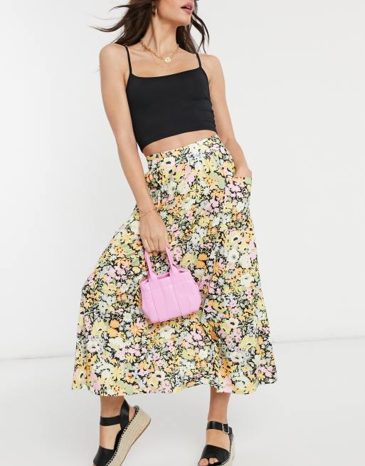 ASOS DESIGN Jupe mi longue avec poches imprimees a fleurs