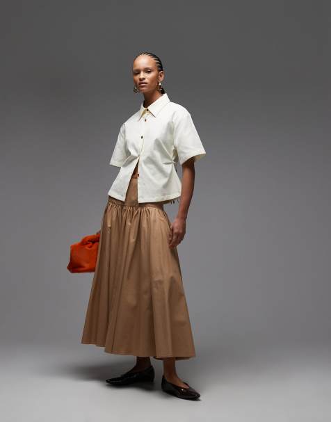 ASOS DESIGN - Jupe mi-longue bouffante à taille basse - Camel - view 1