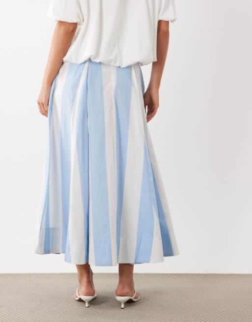 ASOS DESIGN - Jupe mi-longue bouffante à taille basse et godets - Bleu et blanc rayé, 4 de 5