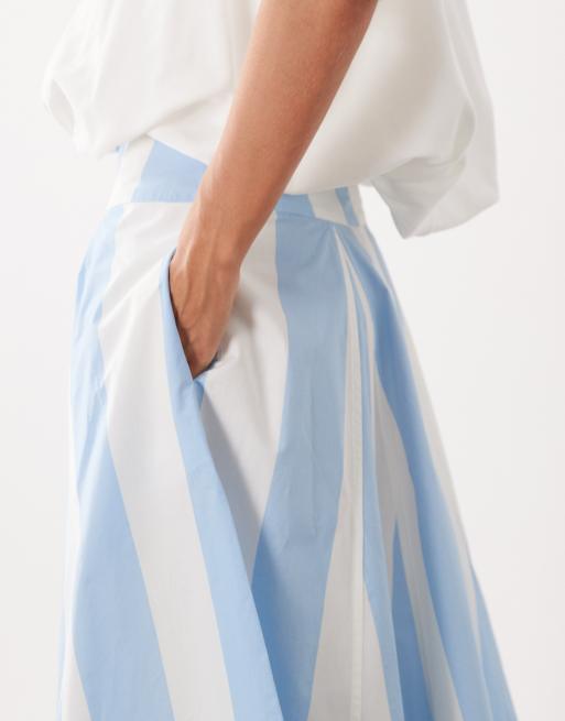 ASOS DESIGN - Jupe mi-longue bouffante à taille basse et godets - Bleu et blanc rayé, 5 de 5