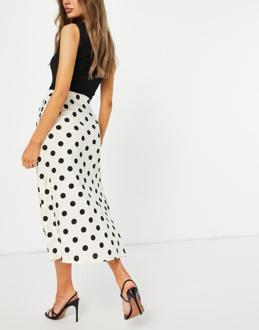 ASOS DESIGN - Jupe mi-longue boutonnée à poches larges - Crème et pois noirs, 2 de 4
