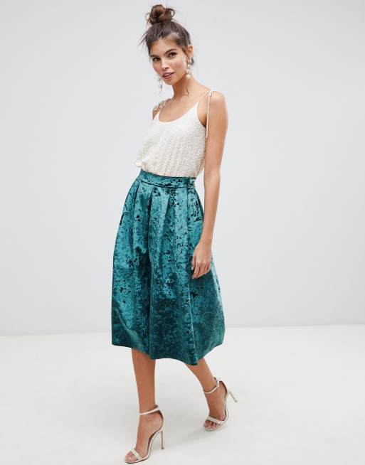 ASOS DESIGN - Jupe mi-longue de bal de promo en velours à plis creux
