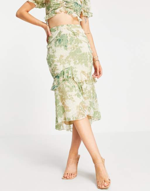 ASOS DESIGN - Jupe mi-longue d'ensemble à fleurs et volants