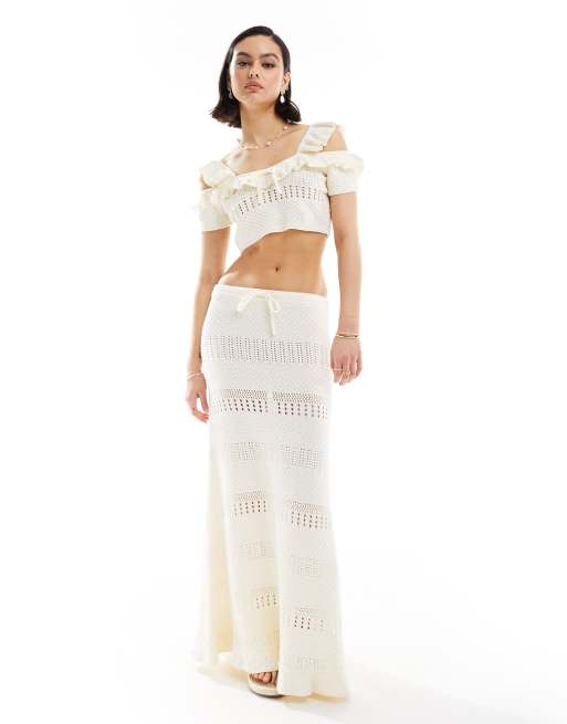 ASOS DESIGN - Jupe mi-longue d'ensemble en maille - Crème