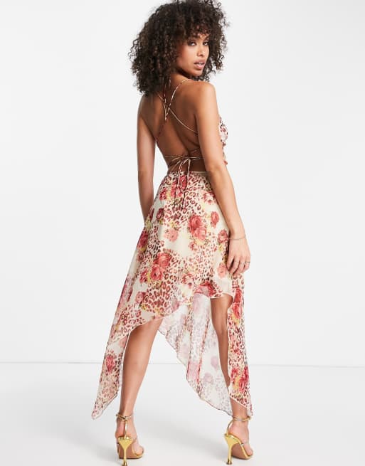 ASOS DESIGN Jupe mi longue d ensemble transparente a volants Imprime floral et leopard