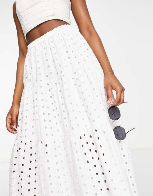 ASOS DESIGN Jupe mi longue effet tag en broderie anglaise Blanc