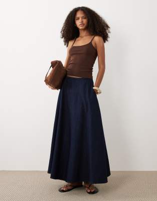 Jupe mi-longue en denim à ourlet évasé - Brut délavé-Bleu 34