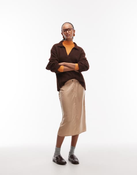 ASOS DESIGN - Jupe mi-longue en satin froissé - Bronze - view 1