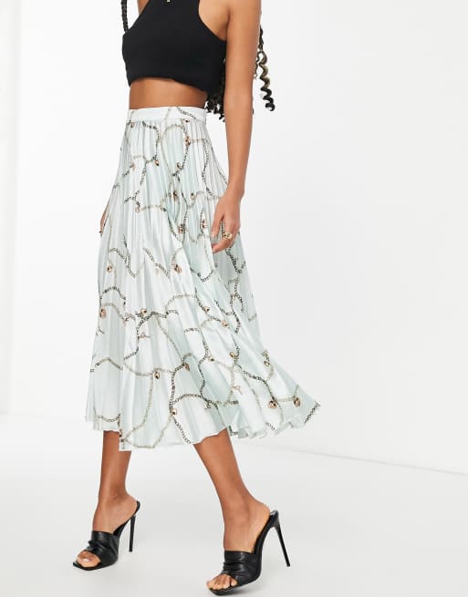 ASOS DESIGN - Jupe mi-longue en satin plissé à imprimé chaîne 