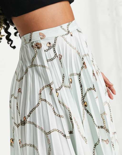 ASOS DESIGN - Jupe mi-longue en satin plissé à imprimé chaîne , 2 de 4