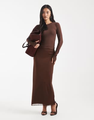 Jupe mi-longue en tulle - Chocolat-Brown XS