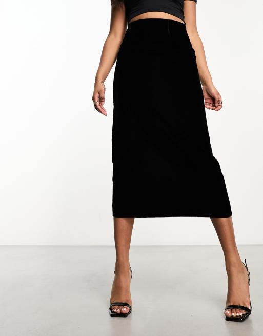 ASOS DESIGN Jupe mi longue en velours coup e en biais Noir