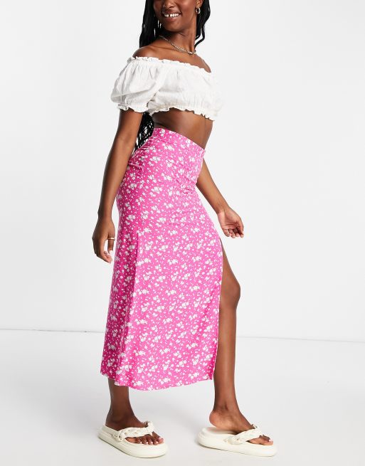 ASOS DESIGN Jupe mi longue fendue sur la cuisse petites fleurs