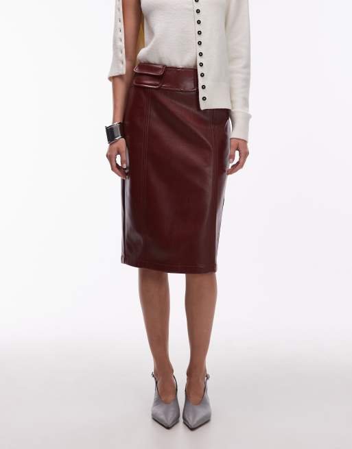 ASOS DESIGN - Jupe mi-longue imitation cuir avec poche au niveau de la taille - Bordeaux, 5 de 5